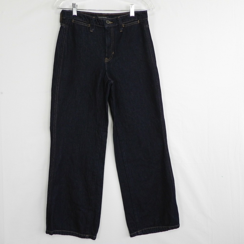 Banana Republic Jeans Womens 26S High-Rise‎ Wide Leg Premium Denim Dark Blue